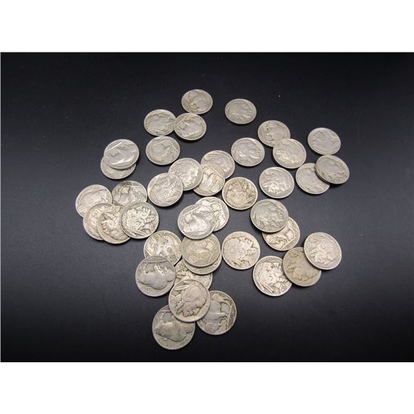 40 Buffalo Nickels, 20's and 30's Mixed Dates and Mint Marks. Good Mix!