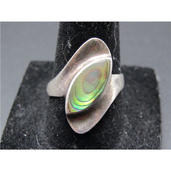 Vintage Sterling Silver Abalone Shell Gemstone Ring, Size 8
