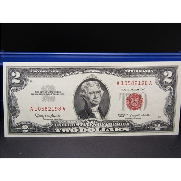 1963 Red Seal US 2 Dollar Note, GEM CRISP UNC