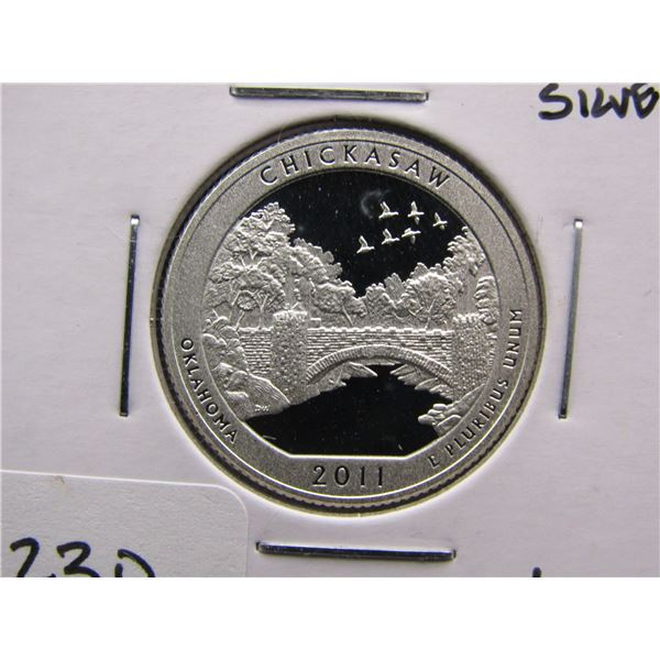 2011-S 90% Silver Deep Proof Chickasaw National Park Quarter, High Book Value