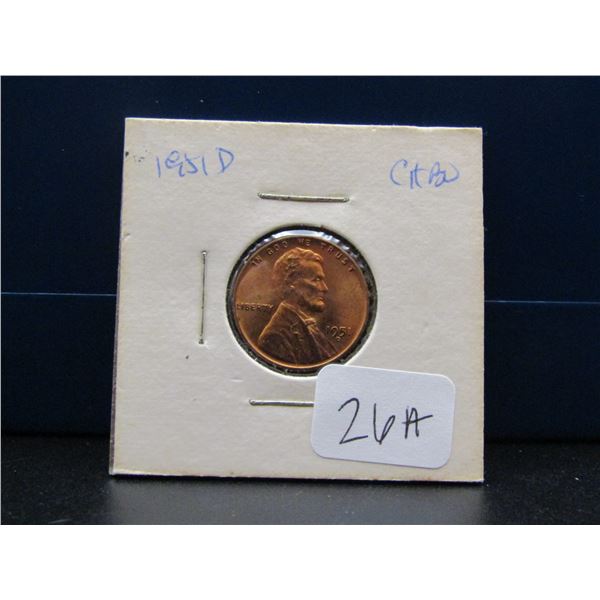 1951-D GEM BU RED Lincoln Wheat Cent