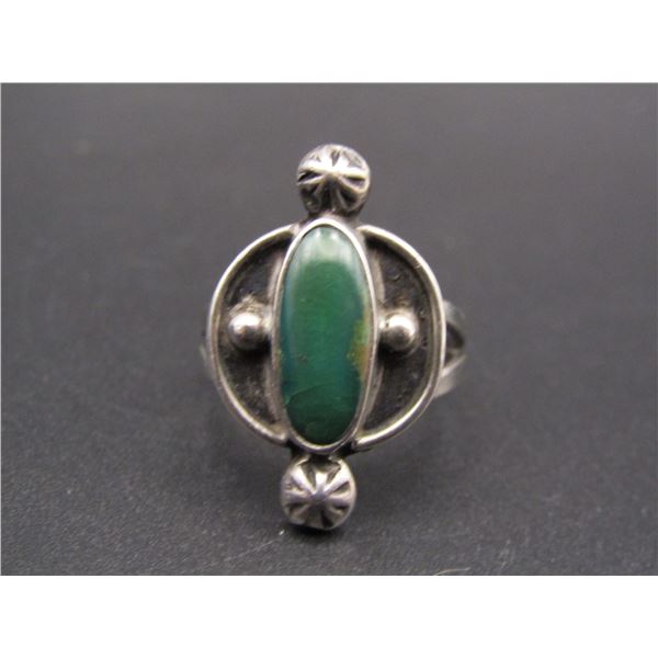 Vintage Southwestern Sterling Silver, Green Malachite Ring, Size 5.5