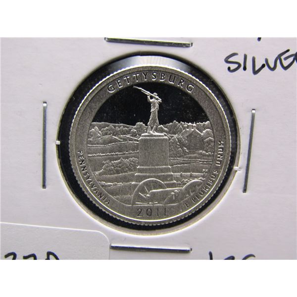 2011-S 90% Silver Deep Proof  Gettysburg National Park Quarter, High Book Value