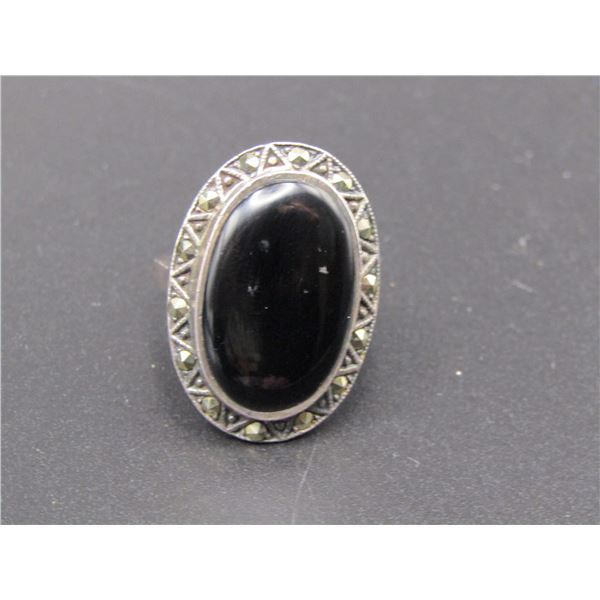 Vintage Sterling Silver Black Onyx/ Marcasite Ring, Size 7