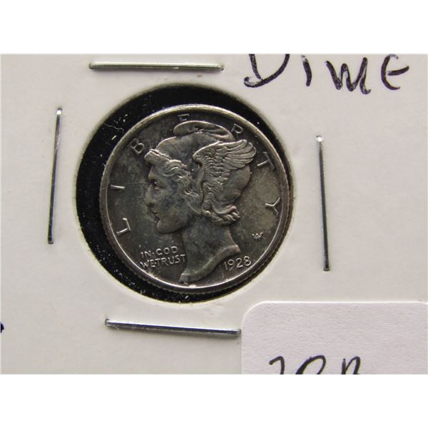 NICE 1928 Mercury Dime. 90% Silver, Tough Grade! Full Split Bands and Diagonals,