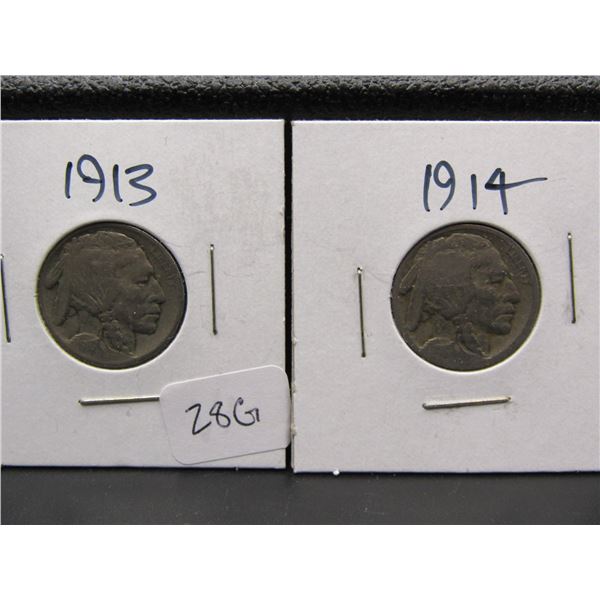 1913 and 1914 Buffalo Nickels, First 2 Years
