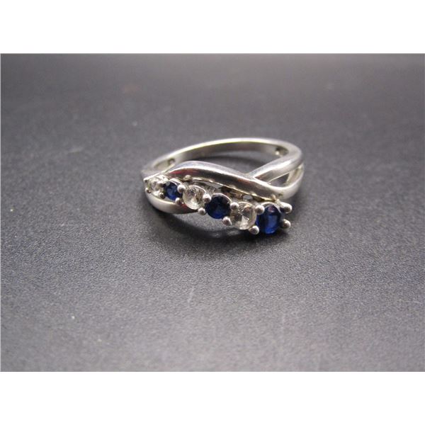 Sterling Silver Blue Sapphire and Spinel Ring, Size 6.5