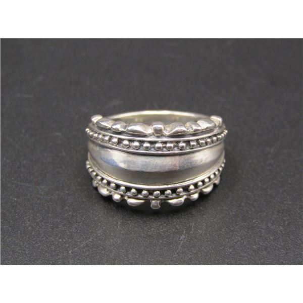 Vintage Sterling Silver Bali Style Dome Ring w/ Dotted Edge Details, Size 8