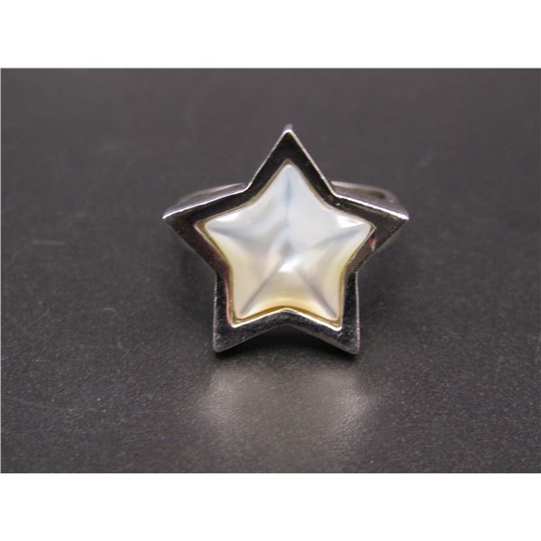 Vintage Sterling Silver Mother of Pearl Star Shaped Ring, Size 7