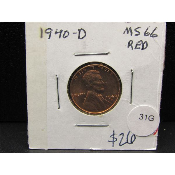 1940-D GEM BU RED Lincoln Wheat Cent