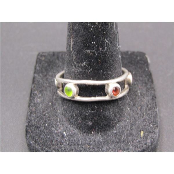 Vintage Sterling Silver Ring w/ 5 Different Gemstones, Size 9