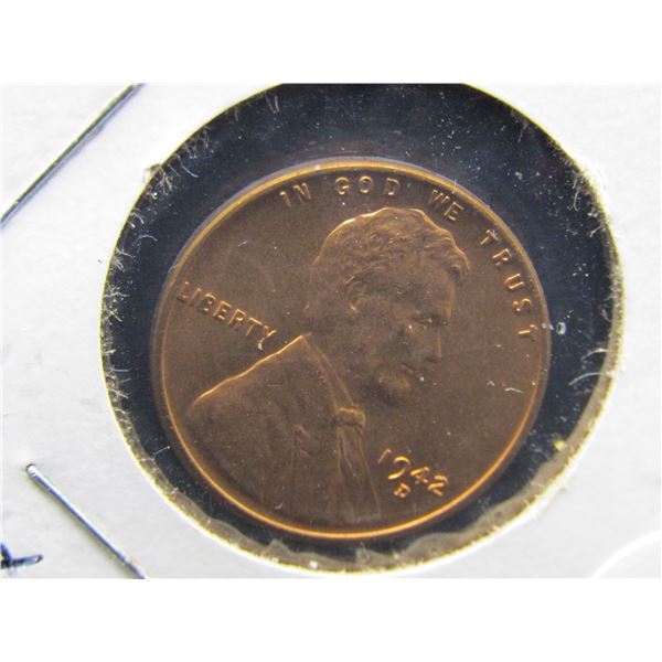1942-D GEM BU RED Lincoln Wheat Cent