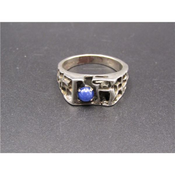 Vintage Sterling Silver Abstract Ring w/ Blue Stone, Size 10.5