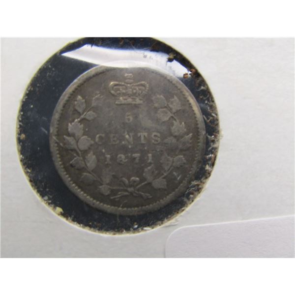1871 Canada 5 Cents. 92.5% Sterling Silver