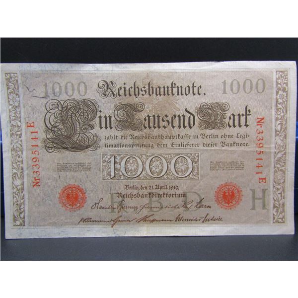 1910 German Large Size 1000 Reichsbanknote, GEM CRISP UNC