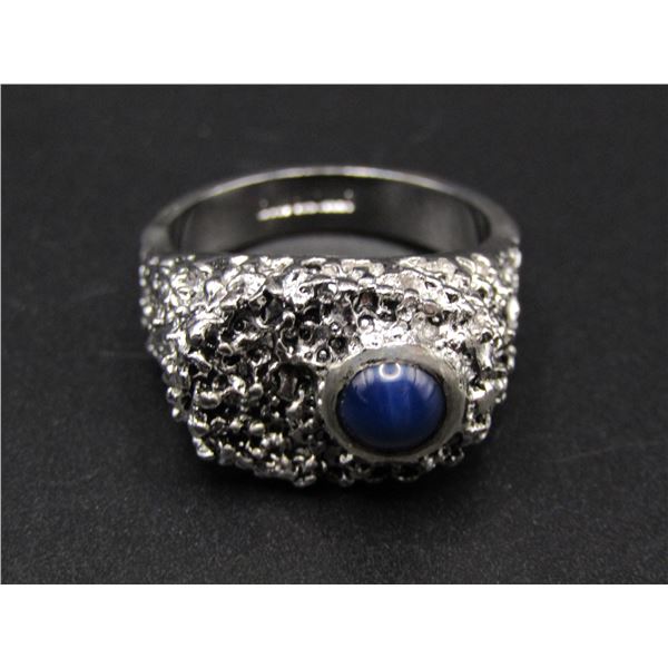 Vintage Sterling Silver Abstract Ring w/ Blue Stone, Size 10.5