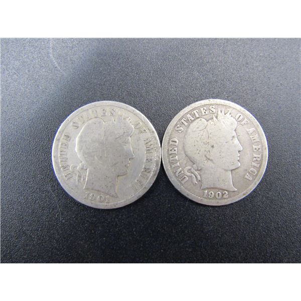 1901/1902 Barber Dimes, 90% Silver