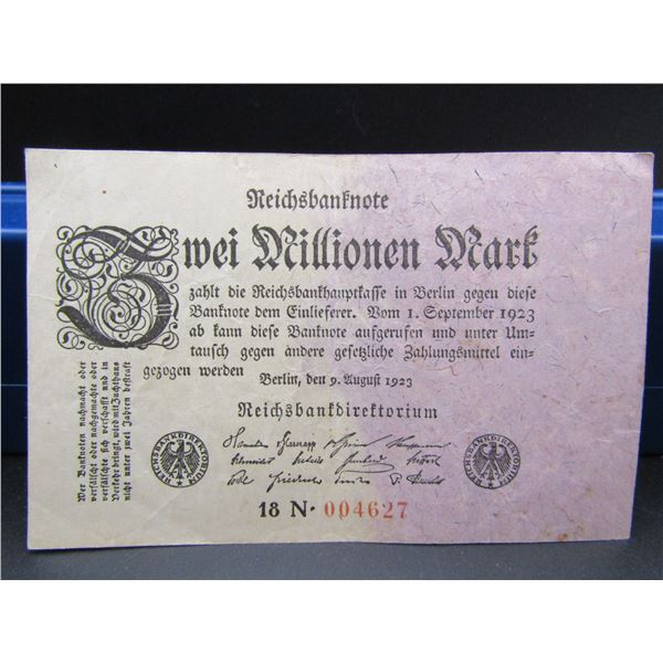 1923 Weimar Germany 2 Million Mark Note, Tough Post WWI Currency
