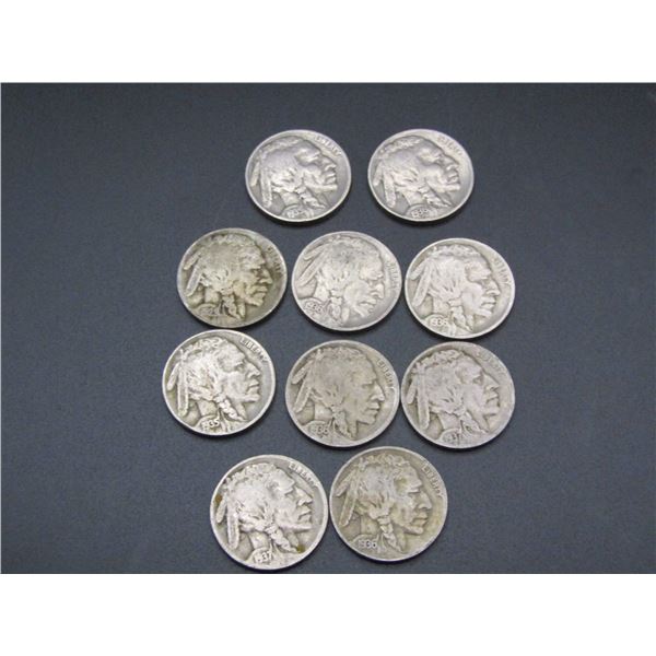 10 Mixed Date and Mixed MM Buffalo Nickels