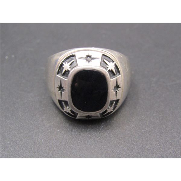 Vintage Sterling Silver Black Onyx Ring, Size 11.5