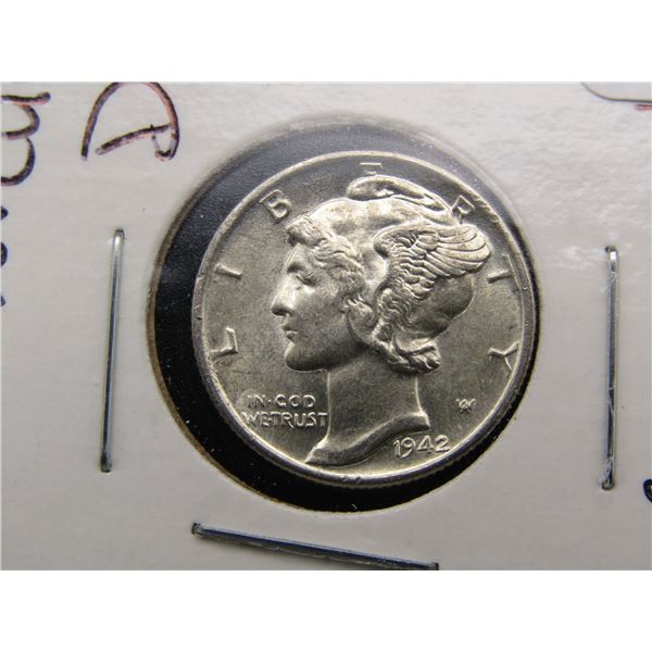 1942 Mercury Dime, GEM BU. LUSTROUS. 90% Silver. WWII Era