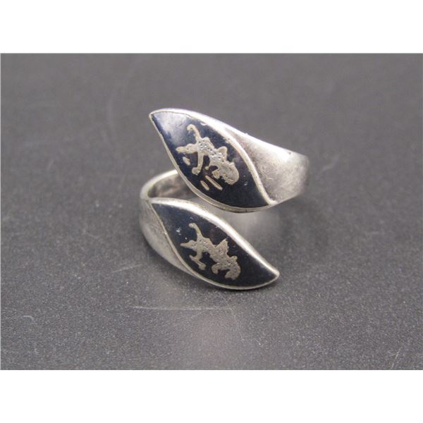 Vintage Sterling Silver Niello Siam Wrap Band Ring, Size 5