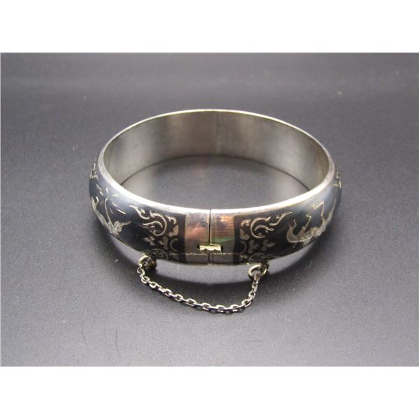Vintage Sterling Silver Siam Niello Bangle Bracelet, 28.6 Grams