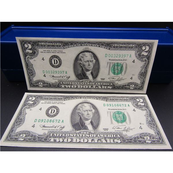 2-1976 Green Seal Bicentennial $2 Notes, GEM CRISP UNC