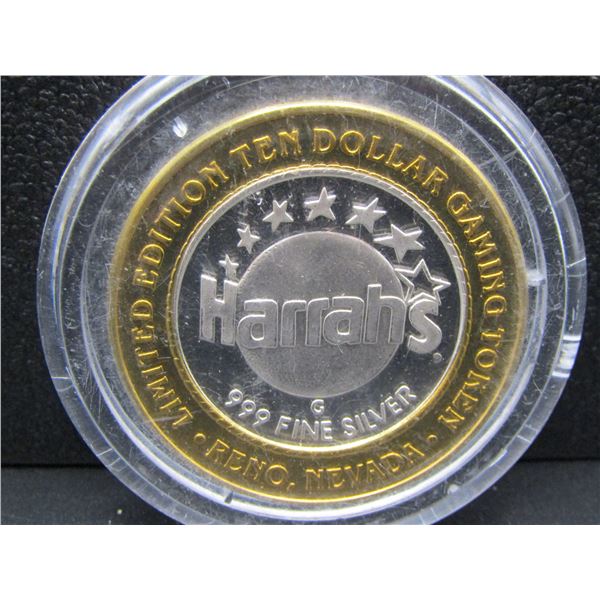 Limited Edition .999 Fine Silver Center $10 Gaming Token - Truckee River