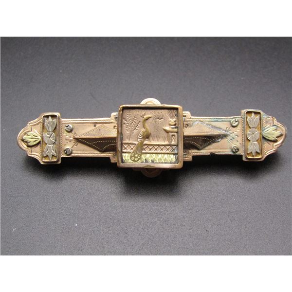 Antique Victorian Multi Tone Gold Filled Flourished Bar Brooch Pin Patent 1877
