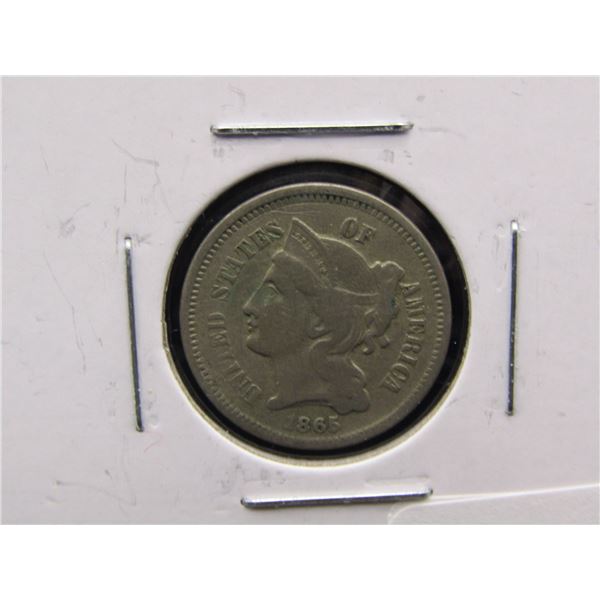 1865 US 3 Cent Copper Nickel. Nice Type Coin