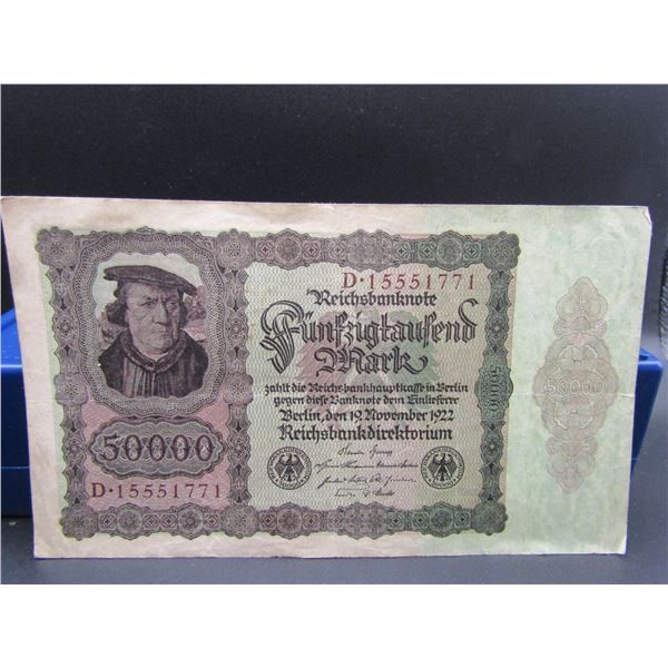 1922 German 50000 Reichsbanknote, Tough Post WWI Currency