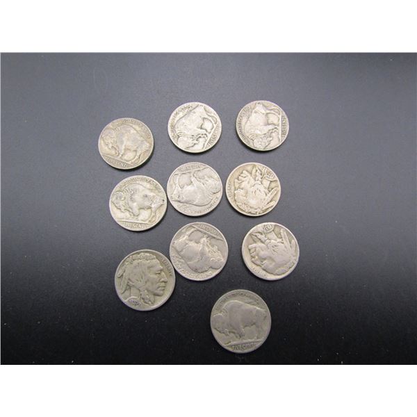 10 Mixed Date and Mixed MM Buffalo Nickels