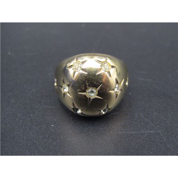 12KT Gold Filled Sterling Silver Sat Set Diamond Dome Ring, Size 6