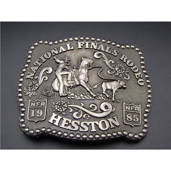 1985 Hesston Rodeo Belt Buckle NFR Tie Down Roper, National Finals Rodeo