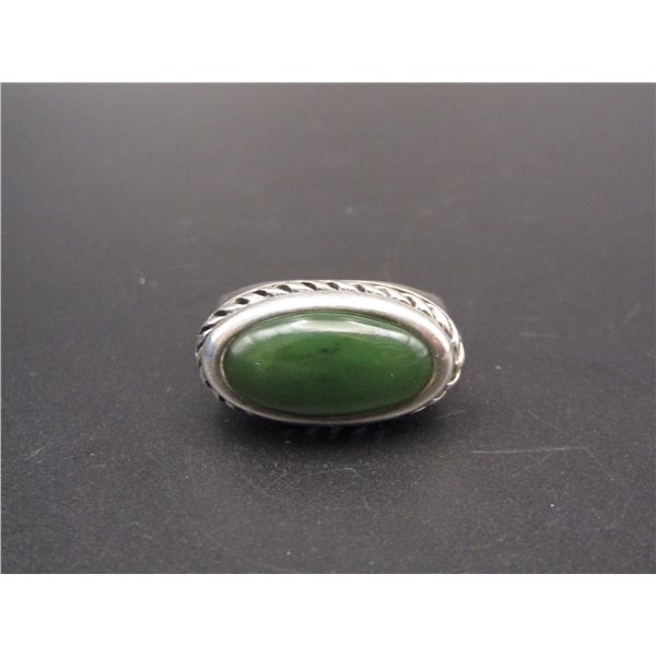 Vintage Sterling Silver, Green Jade Ring, Size 9