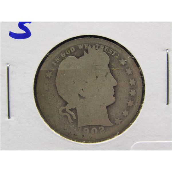 1902-S Barber Quarter. 90% Silver