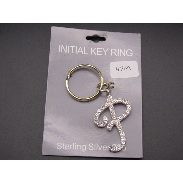 Sterling Silver "P" Initial Key Ring, Jeweled