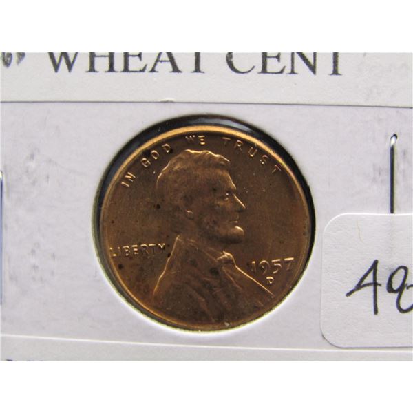 1957-D GEM BU RED Lincoln Wheat Cent, MS 63 - $25