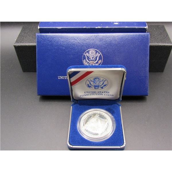 1987-S Proof 90% Silver Dollar - US Mint Constitution Commemorative Silver Dollar. OGP and Coa