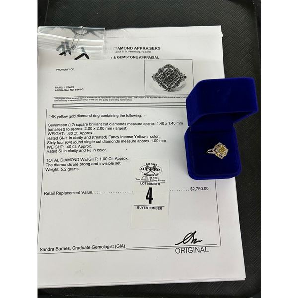 14K  YG  Diamond Ring w/17 Square Cut Diamonds and 64 Round Single Cut Diamonds