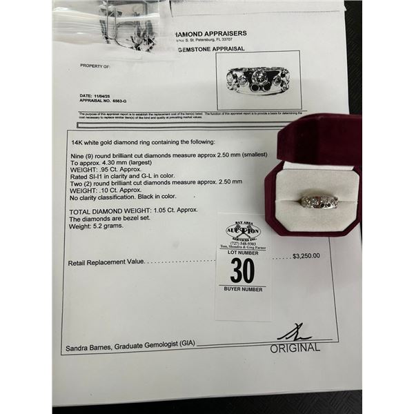 14K WG Diamond Ring w/9 Round Cut Diamonds .95CT and 2 Round Cut Diamonds