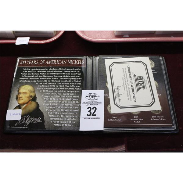 100 Yrs. American Nickels Collector Set w/COA