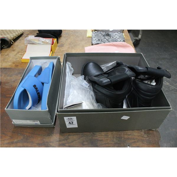 Rick Owens High Top Black Top Tennis Shoes, Balinciaga Blue Sandals - Not Authenticated