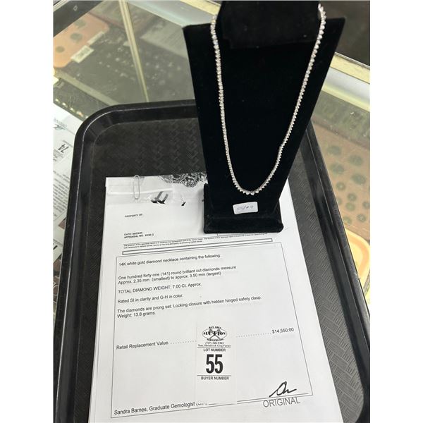 14K WG Diamond Necklace w/141 Round Cut Diamonds 7.00CT - Total Weight 13.8G -