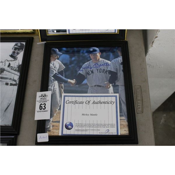 Mickey Mantel Autographed Photo w/COA