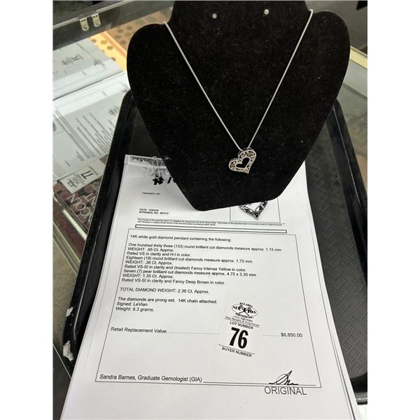 14K WG Diamond Pendant w/133 Round Diamonds .65CT & 18 Round Cut Diamonds .36CT