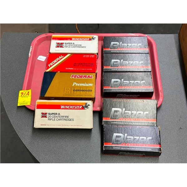 Rifle Cartridges  5 w/unused 45 acp ammo and 4 w/empty cartridges 9