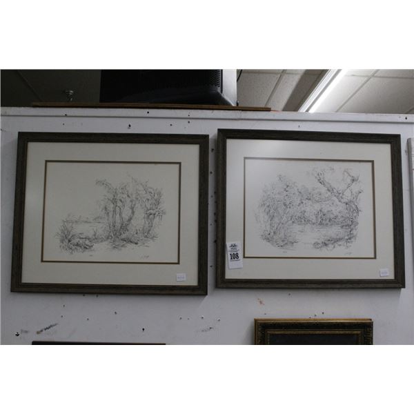 Framed Swamp Sketches - 2 - Signed Grigg