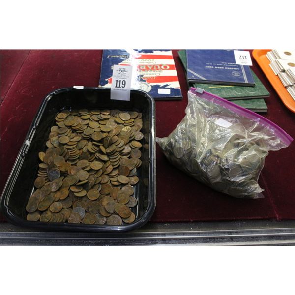 Large Lot Old Pennies Tray/Bag
